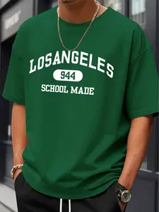 Men's Casual Summer Regular Fit T-Shirt, Letter Print, Comfortable Daily Wear, Long Sleeve, Fitted Style, Spring & Summer