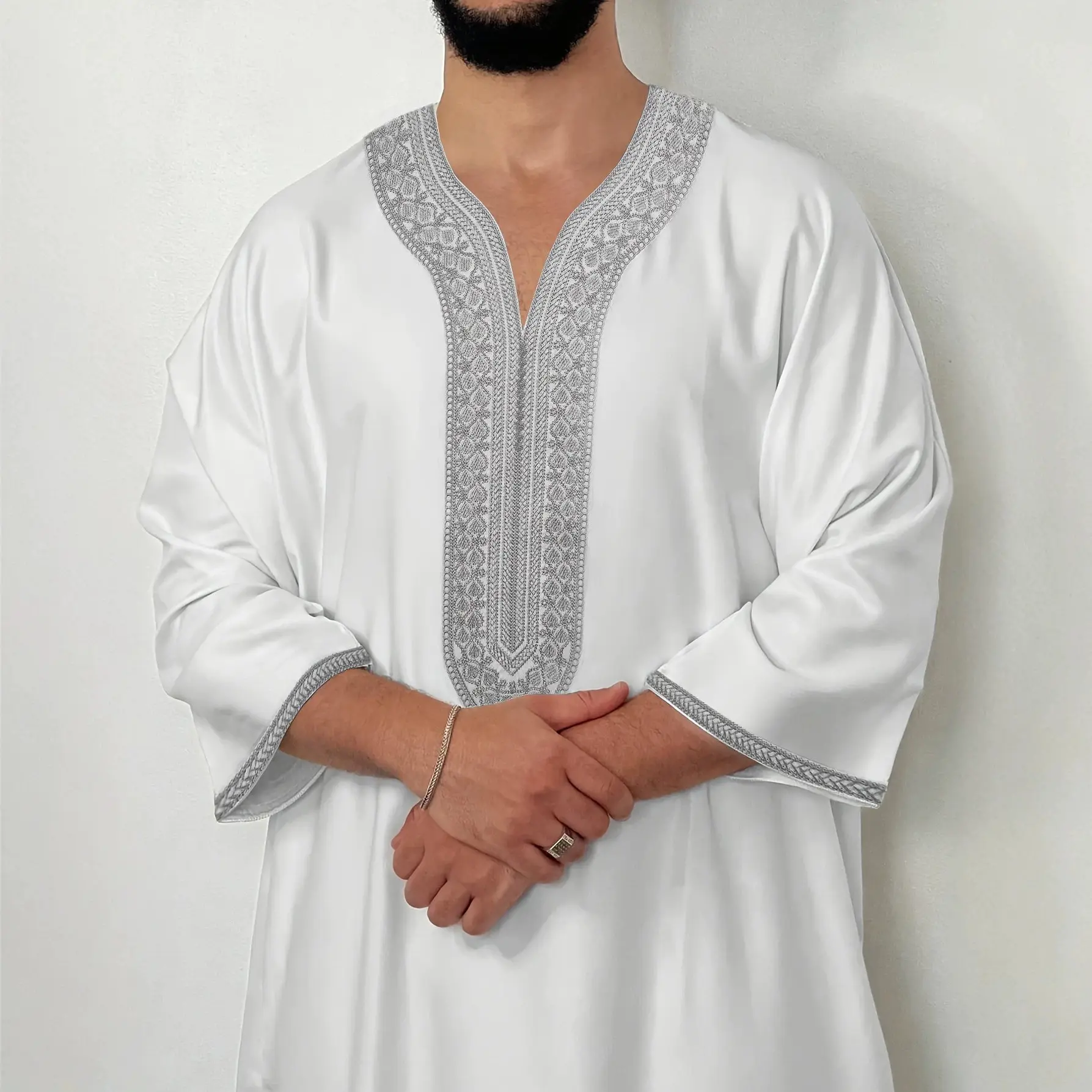 Men's Islamic Embroidered Mid-Sleeve Robe, Multi-Size Modest Fashion Clothing