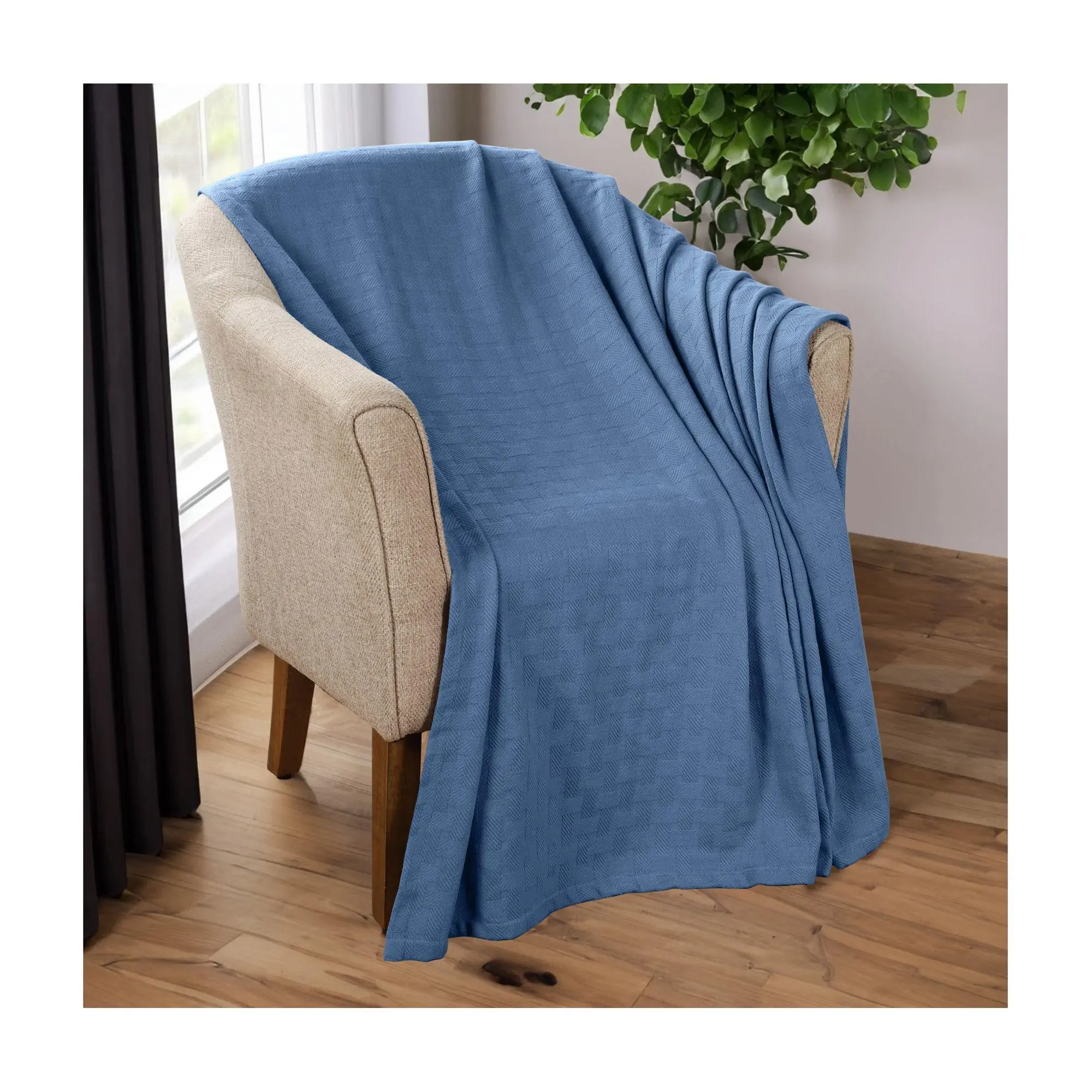 Superior Basketweave All-Season Cotton Throw Bl anket