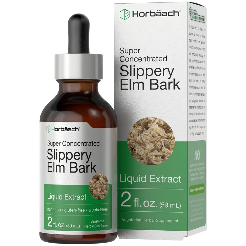 Horbäach Slippery Elm Liquid Drops | 2 Fl Oz | Bark Extract Tincture | Vegetarian | Alcohol Free | Non-GMO, Gluten Free Supplement