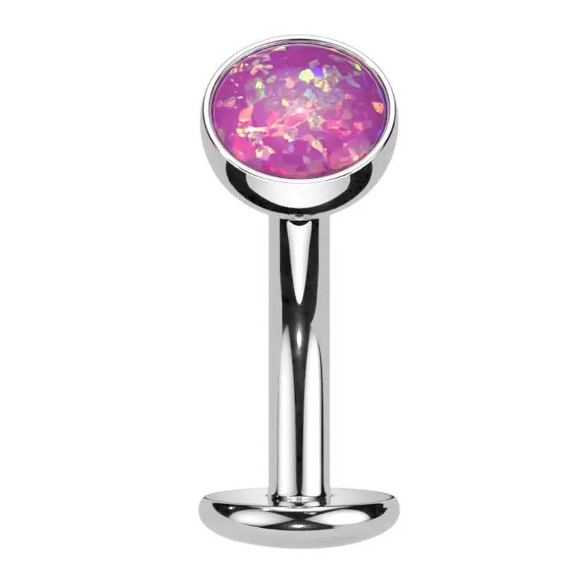 Pink Opalite Titanium Threadless Floating Belly Button Ring (Convex Disk)