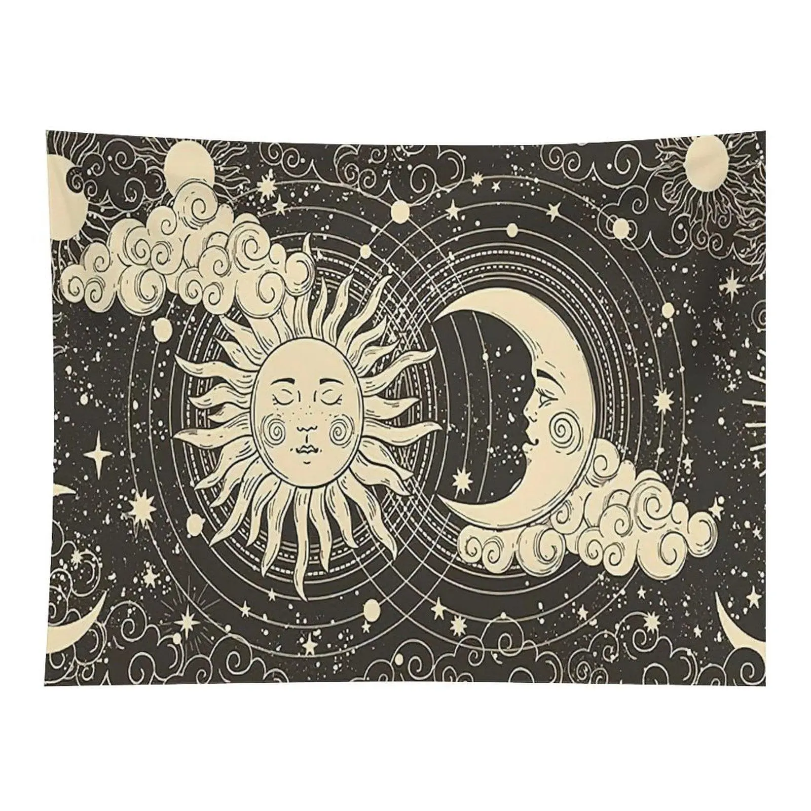 Celestial Sun Moon Tapestry Black Astrology Stars Wall Hanging, Boho Tarot Sky Tapestry for Bedroom Dorm Decor