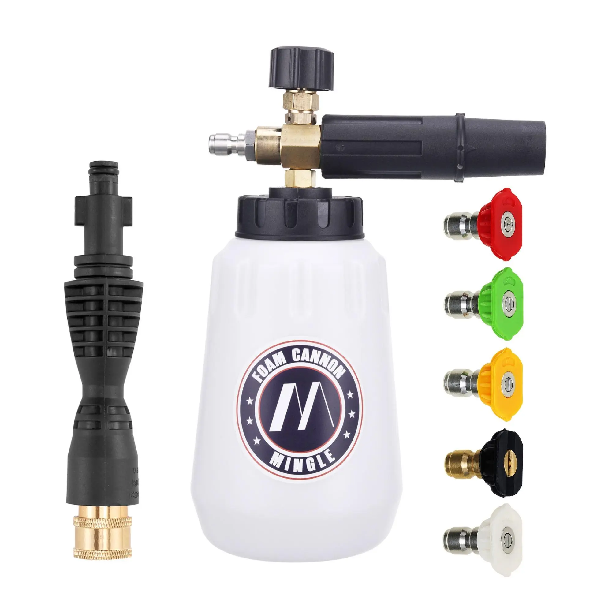 Christmas M MINGLE High Pressure Snow Foam Spray Gun, Snow Foam Sprayer, Foam Cannon with Cleaning Gun Adapter and 5 Nozzle Tips, Car Wash Replacement Parts for Portland Husky and Ryobi Pressure Washer, Car Washing Tool