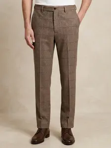 Men's Tailored Trousers in Tweed Plaid Classic Fit Slim & Stylish Wool-Polyester Blend for Casual Business Attire
