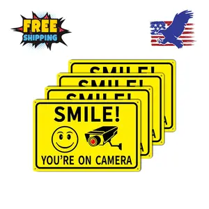 4-Pack Smile You're On Camera Signs 8"x12" Rust Free