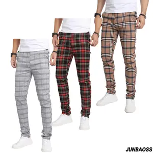 JUNBAOSS Men's Multi(1,3) Pack Slim Fit Stretch Dress Pants Plaid Skinny Pants for Men, Straight Leg Fashion Comfort Flex Waist Pants, Mens Casual Business Golf Dress Chinos Pants
