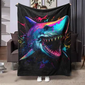 Colorful Shark Pattern Blanket, 1 Count Soft Throw Blanket, Air-conditioned Room Blanket, Warm Nap Blanket for Home Office Travel Camping, Cozy Blanket Throw