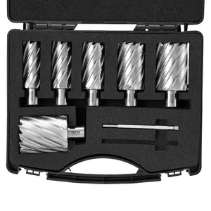 VEVOR Annular Cutter Set, 6 pcs Weldon Shank Mag Drill Bits, 1 to 2 Cutting Diameter, 2 Cutting Depth, M2AL High-Speed Steel, with 2 Pilot Pins and Portable Case, for Using with Magnetic Drills