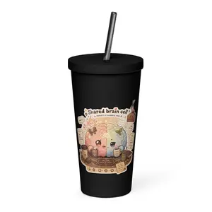 Shared Brain Cell Stainless Steel Vacuum Flask - Portable Insulated Tumbler for Best Friends, Discord Mods, Streams, Coffee; Cozy AFK Cafe Inspired Artwork Daily Use Water Bottle