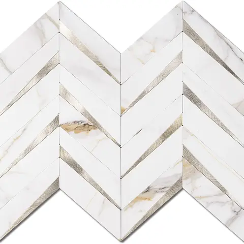 STICKGOO 10Pcs Herringbone Peel and Stick Backsplash, Tiles Sticker, Self Adhesive Wall Tile for Kitchen/Bathroom Decor Decorative Ornaments - White