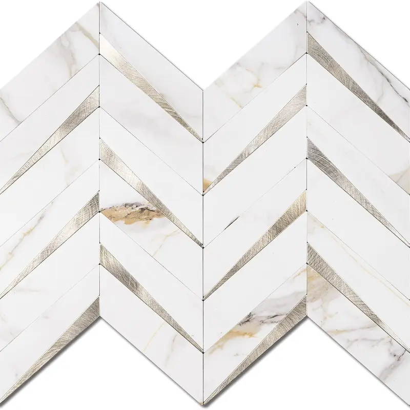 STICKGOO 10Pcs Herringbone Peel and Stick Backsplash, Tiles Sticker, Self Adhesive Wall Tile for Kitchen/Bathroom Decor Decorative Ornaments - White