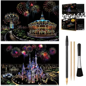 Scratch Art Rainbow Painting Paper, Sketch Pad DIY Night View Scratchboard for  & Adults, Engraving Art & Craft Set, Scratch Painting Creative , 16'' x 11.2'' with 3 Tools (Dream Castle)