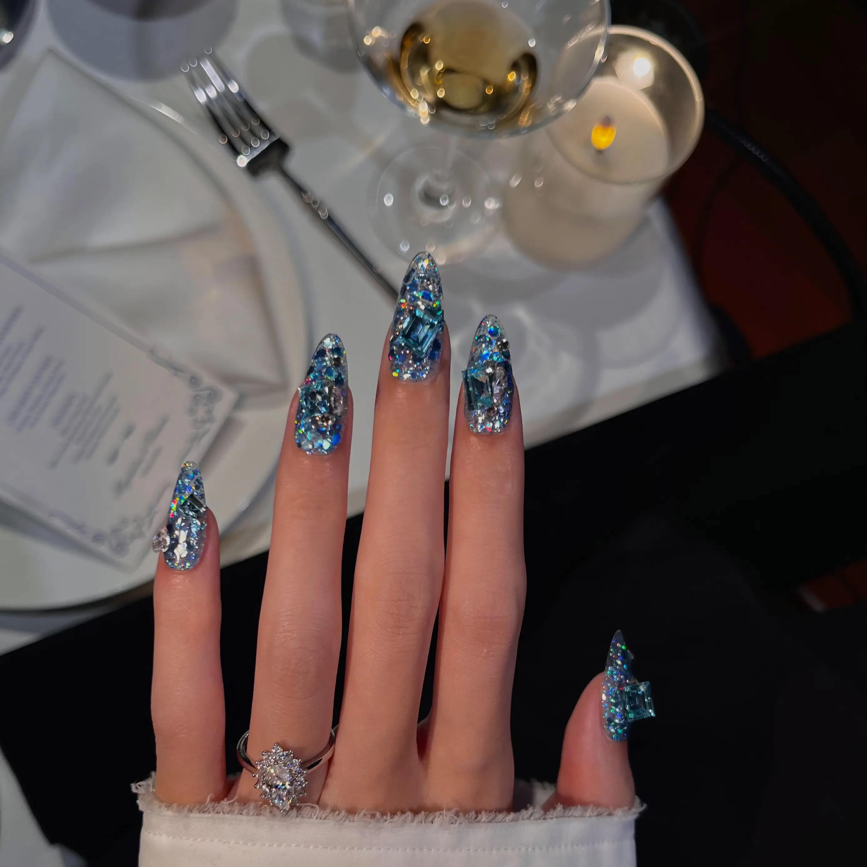 (AM0085#) Handmade Press-On Nails | Reusable, Salon-Quality, Long-Lasting, Glossy Design - Bling Rhinestone Crystal Fake Nails