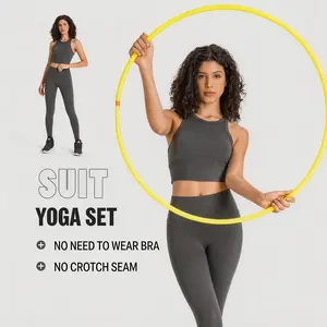 High-stretch women’s nine-inch yoga pants with a second-skin feel and built-in chest pads, plus shock-absorbing sports tank top — professional yoga training fitness set