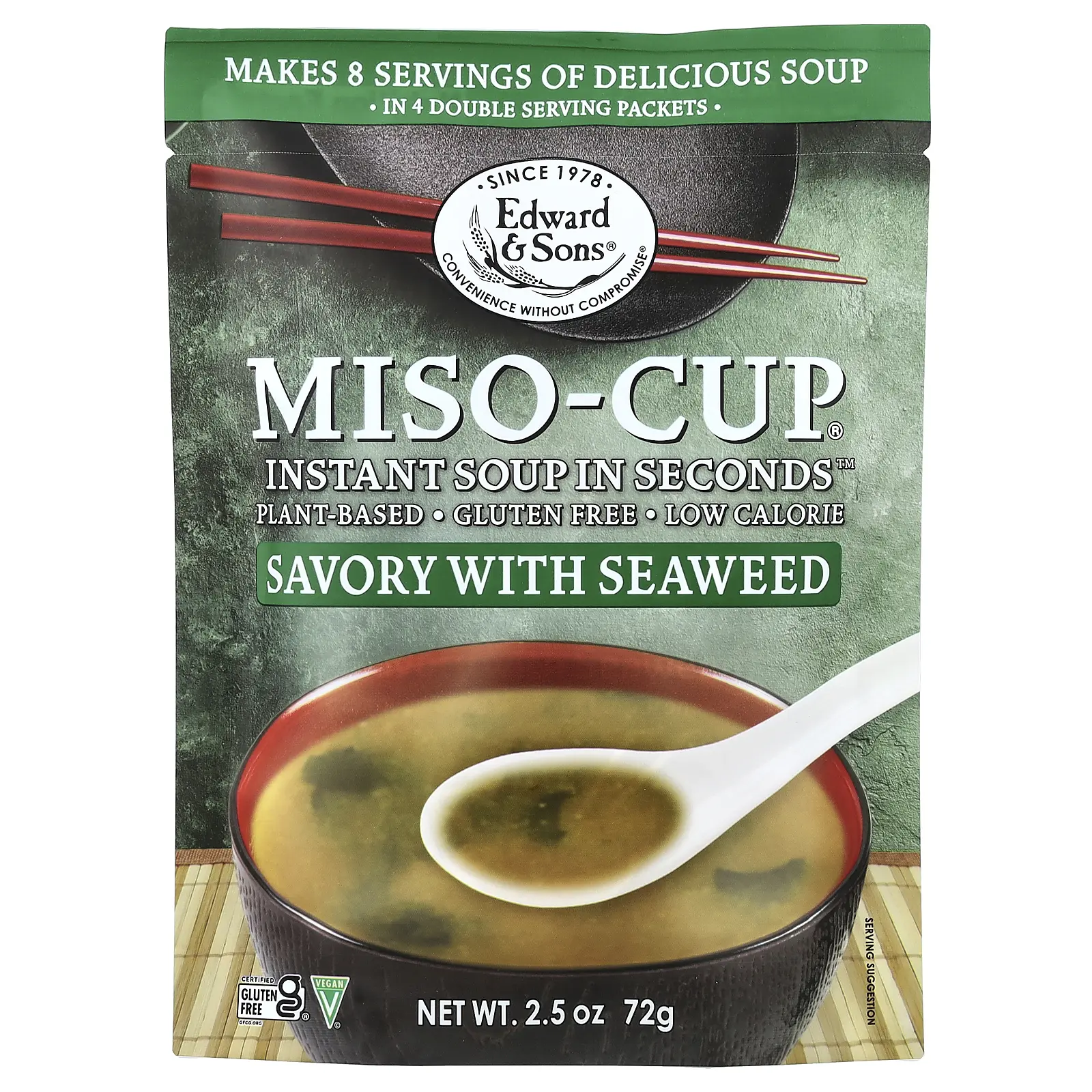 Edward & Sons Instant Miso-Cup®, Savory with Seaweed, 4 Envelops, 2.5 oz (72 g)