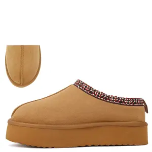 Taz-H -Tan - Women's  Platform Slippers with Fluffy Fur Lining
