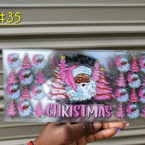 Pink Christmas fun libbey wrap 16oz, uv dtf wrap, Christmas, Permanent vinyl wrap