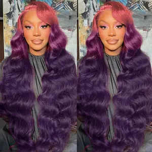 HAHA【3 Colored】Pink to Purple Ombre Wig Human Hair Pink Lace Front Wig Glueless Body Wave Ombre Purple Human Hair Wig Pre Plucked 200% Density 13x4 Transparent HD Lace Frontal Virgin Hair