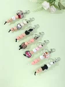 1 PC Silicone Bead Keychain, Nurse-Themed Keychain, Leopard Print In Macaron Colors, Wooden Bead Keychain, Cute Keychain, Mama-Themed Bag Charm, Personalized Healthcare Worker Gift, Multiple Colors Available, Wooden Silicone Bead Nurse Uniform Heart