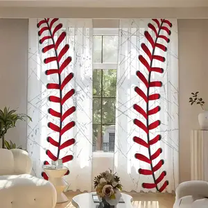 2pcs Creative Baseball Print Curtains, Blackout Curtains, Polyester Fiber, for Kitchen Bedroom Office Living Room Decor, Door Curtain (rodless)