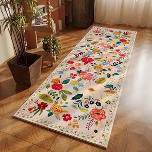 2026 NEW Boho Tile Flannel Runner Rug, 60x24 Inch - Soft Non-Slip Washable Floor Mat for Kitchen, Bedroom, Bathroom, Laundry & Entryway - Easy Clean Home Decor Mat, Valentine's Day Gift, MothersDay Gift
