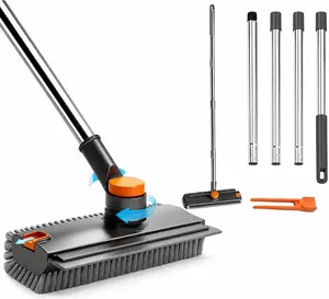 3 in 1 Adjustable Scrub Brush with Long Handle & Squeegee for Bathroom Bathtub Tile Patio Multi-Surface Cleaning Tool broom and dustpan