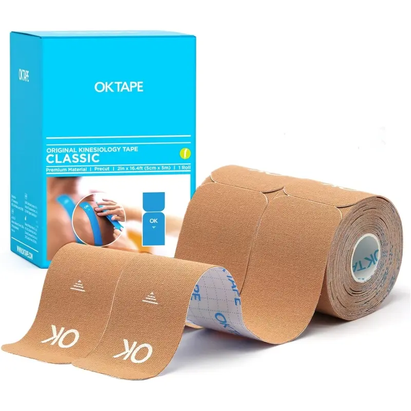 OKTAPE Precut Kinesiology Tape, 2 Rolls 40 Strips, Original Cotton Latex-Free, 2 in x 16.4 ft Waterproof Athletic Sports Tape for Knee Pain, Injuries & Sprains Back Taping