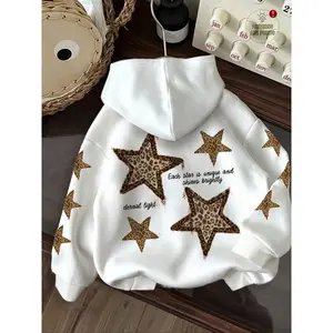 Women's Leopard Star Print Hoodie, Casual Loose-Fit Pocket Sweatshirt, Fashion Outdoor Daily Wear, Street Style Spring Fall Jacket