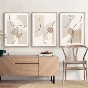 3pcs Abstract Geometric Wall Art Canvas Paintings with Wooden Frame, Bohemian Poster Modern Art Design Modern Home Decor for Living Room Interior