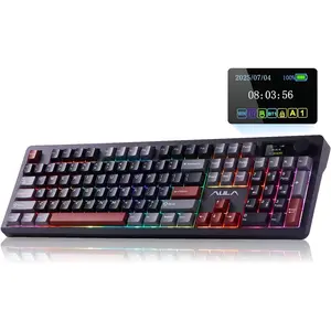 F106 PRO  Mechanical Keyboard, 104  Gaming Keyboard with Knob & Screen, Tri-Mode RGB Hot Swappable Creamy Sounding  Keyboards for PC/Laptop/Windows - Black Red