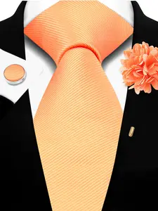 Men's Colorful Solid Design 3-Piece Tie Set with Cufflinks and Brooch Pin, Business Accessories for Weddings and Parties, Plain Ties