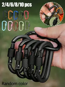 D-type spring hook with screw door, black aluminum alloy buckle, lock, aluminum alloy material, black backpack hook lock, camping gear buckle, spring quick-release, keychain, screw cap, suitable for travel and outdoor activities: camping, fishing, keychai