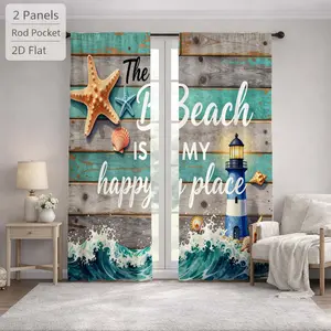 2 Pcs Coastal Beach Lighthouse Starfish Seashell Wave Pattern Digital Printed Rod Pocket Curtains for Bedroom Office Kitchen Living Room Study Home Decor