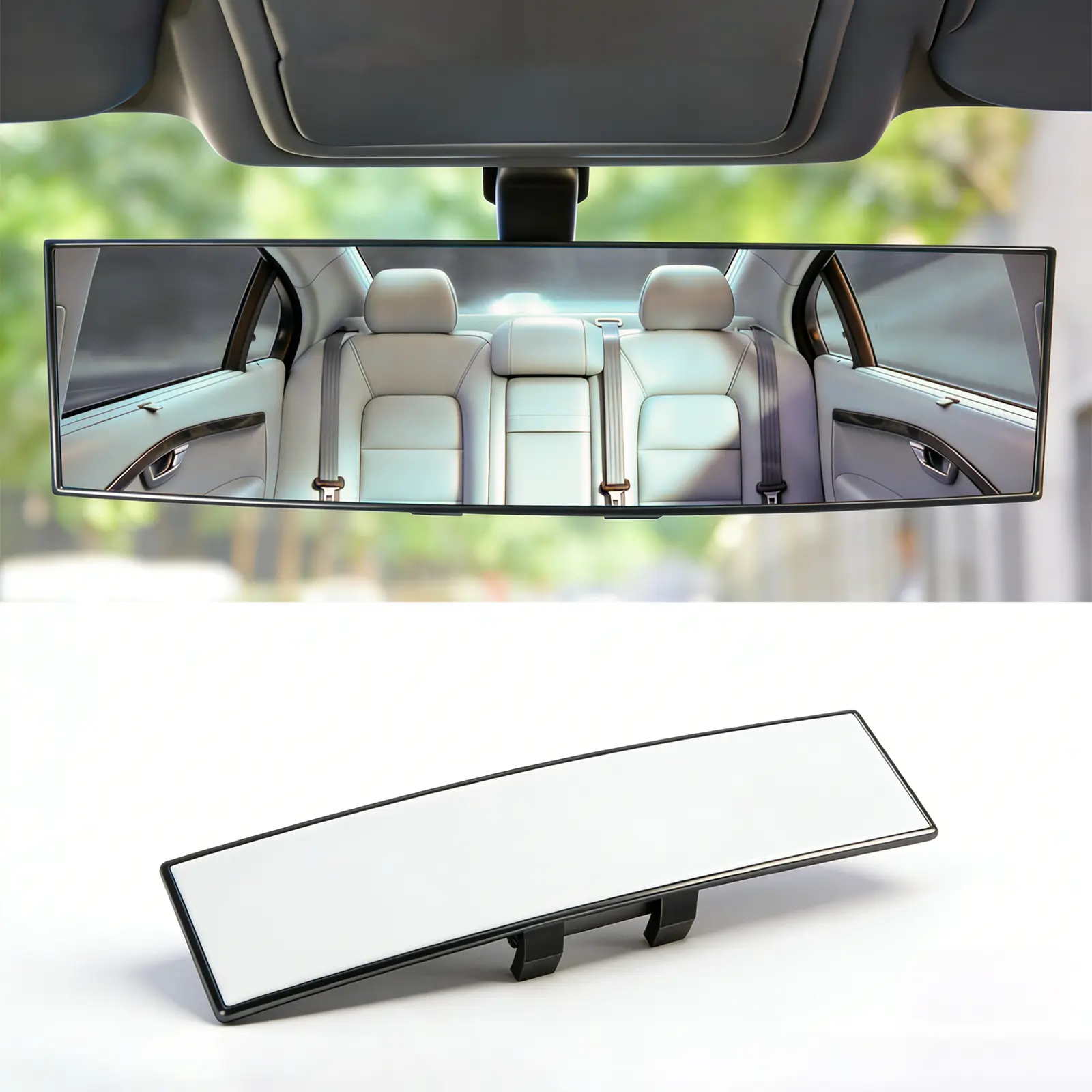 11.8in Curved Panoramic Wide-Angle Car Rearview Mirror - HD Clarity Convex Surface, ABS Frame, Tool-Free Install, Safety Aid, Glare Reduction, Universal Fit for SUV/Truck, Eliminates A-Pillar Blind Spots, Clip-On Installation, Anti-Glare Lens Eases Night