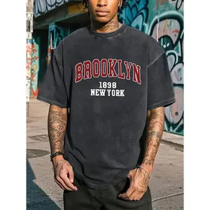 Men's Vintage Brooklyn 1898 New York Graphic T-Shirt - Heavyweight Washed Cotton, Loose Fit Round Neck Short Sleeve Tee, Breathable and Comfortable for Casual Streetwear, Everyday Tshirt | Vintage Streetwear | Comfortable Fit