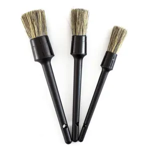 Car Detail Cleaning Brush Set, Car Detailing Brushes, 3 Different Sizes, Premium Pig Bristle Mixed Fiber Plastic Handle, Ideal for Car Wheels, Engine, Interior, Ventilation