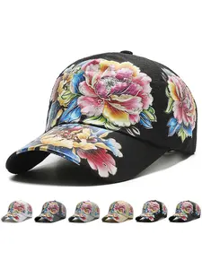 Unisex Traditional Peony Pattern Baseball Cap, Quick-Dry Mesh Fabric, Adjustable Strap, Fashion Headwear for Summer and All Seasons