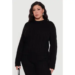 Plus Size Long Sleeve Cable Knit Sweater