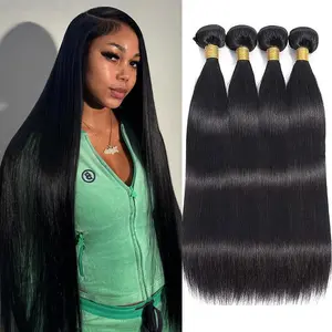 Straight Bundles Human Hair Brazilian Human Hair Bundles 3pcs 100% Unprocessed Virgin Hair Weave Bundle Extensions for Women Natural Black Color