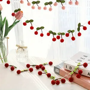 12 Piece Cherry Plush Balls, Colorful Fruit Garland for Parties, Weddings, Valentine's Day, Spring Summer Room Decor, Decorative Fruit Ornaments