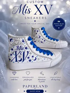 Custom Mis XV Sneakers | Royal Blue Quinceañera Shoes | Personalized Sweet 15 Sneakers | Handmade Rhinestone Shoes  Casual