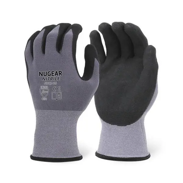 12 Pairs - Nugear NBK3416 Microfoam Nitirile Coated Nylon Gloves work glove