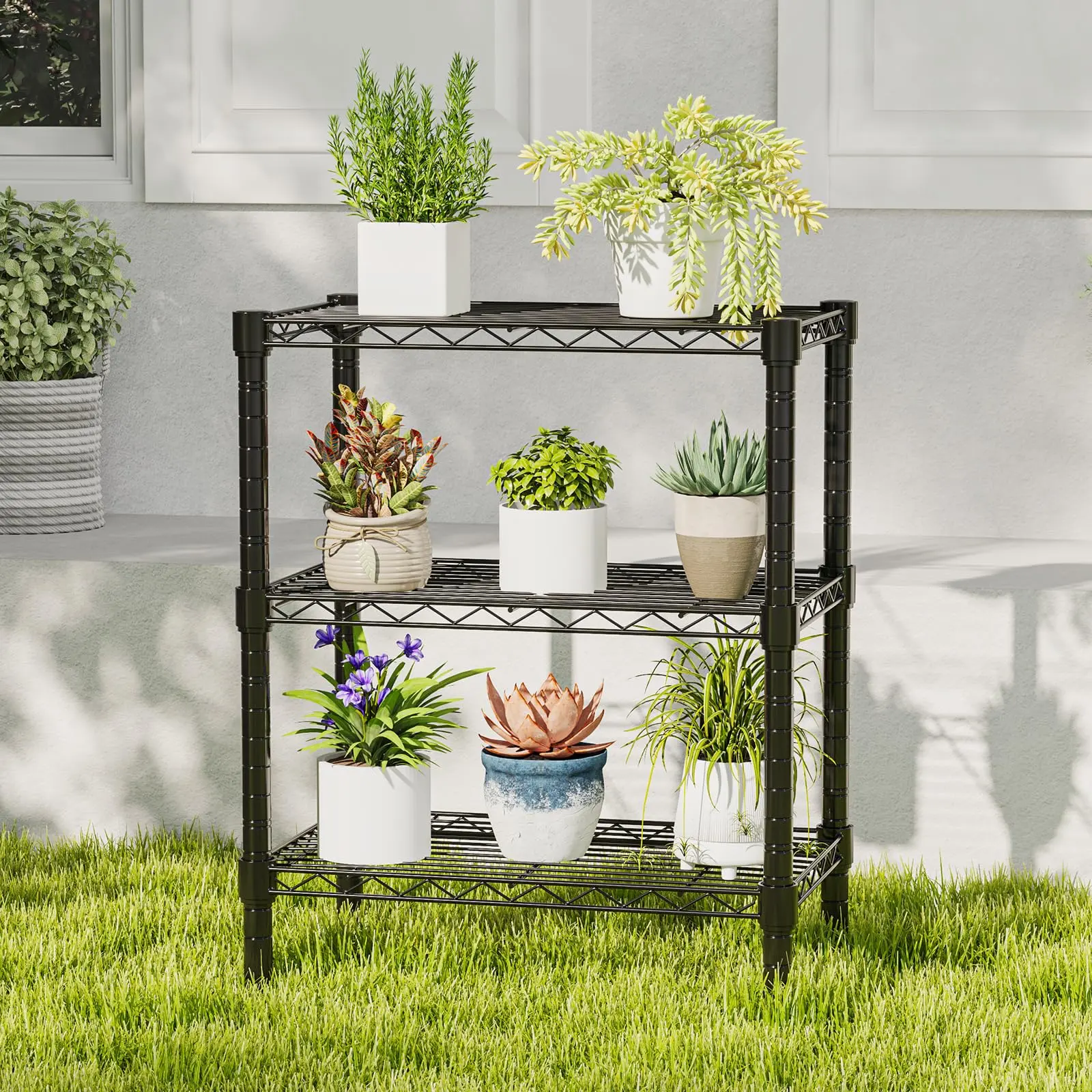 Heavy-Duty Metal Wire Storage Shelf - Adjustable 90kg High-Load-Capacity Steel Unit, Water-Resistant Multifunctional Freestanding Outdoor Shelving for Garage, Closet, Bathroom, Office Floor
