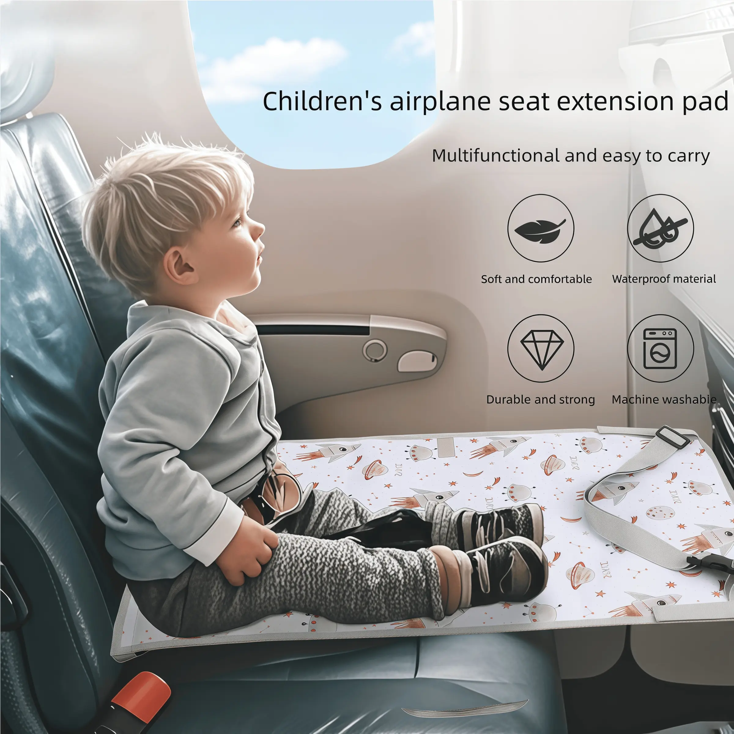Waterproof Airplane Travel Seat Extender Pad, Cartoon Design, Comfortable Hanging Bed for Kids, Ideal for Air Travel, Sleeping Pad, Travel Accessory