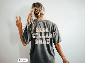 Blue Collar Wife Shirt, Comfort Colors, Retro Font, Blue Collar Girlfriend, Blue Collar Brat, Blue Collar Babe, Wifey Shirt, Brat Shirt