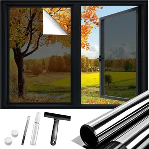 One Way Mirror Window Film – Daytime Privacy See Out Not In, Heat & UV Blocking Reflective Tint, Static Cling No Glue for Home & Office Glass