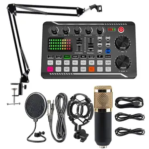 Podcast USB Rechargeable Microphone Set, Bm-800 Capacitor Mic, Live Sound Card Kit, Live Audio Mixer, USB Audio Interface, Suitable for Computer Smartphone Recording Studio