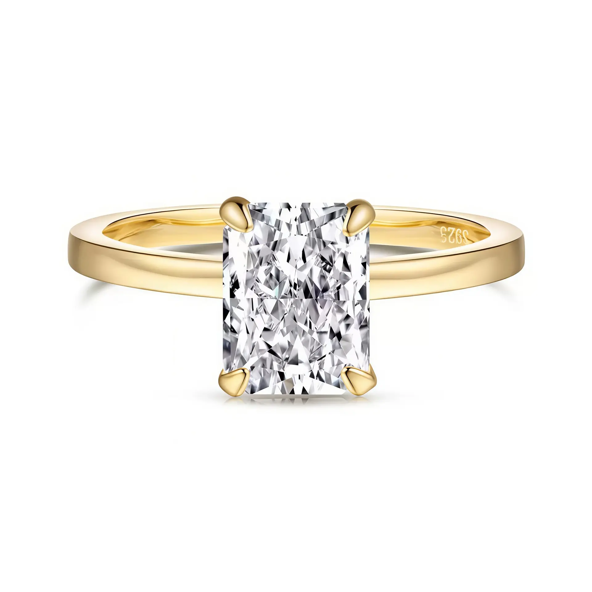 14K Gold Plated 3.5CT Square Radiant Cubic Zirconia Engagement and Promise Ring for Women - Hidden Halo Ring gift woman beautiful ring lab-created engagement wedding gift birthstone brilliant shine blue green lab-grown diamond
