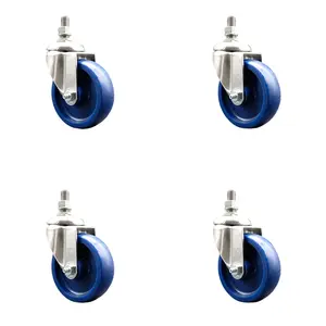 Solid Polyurethane Swivel Stem Caster Set of 4 with 4 Inch Caster Wheels - 12mm Metric Threaded Stems - 316 Stainless Steel Casters - Includes 4 Swivel Casters - Service Caster Brand