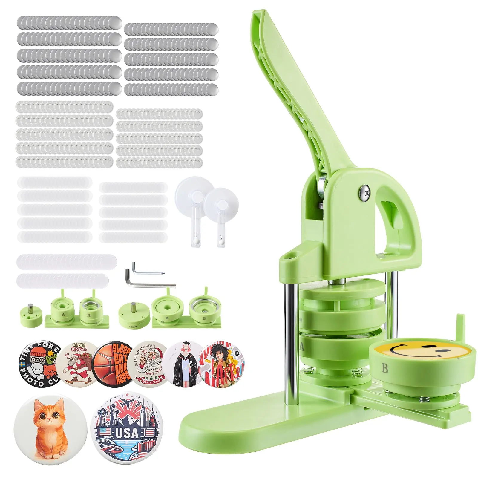 【Summerfinds】VEVOR 2-in-1 Button Maker Machine, 32/58 mm (1.26/2.28 inch) ABS Plastic Pin Maker with 200 Button Parts, Circle Cutter, Magic Book, Reinforced Ergonomic Handle, No Battery, for DIY Gifts Panda Theme Crafting Ideas, Green, Badge Maker